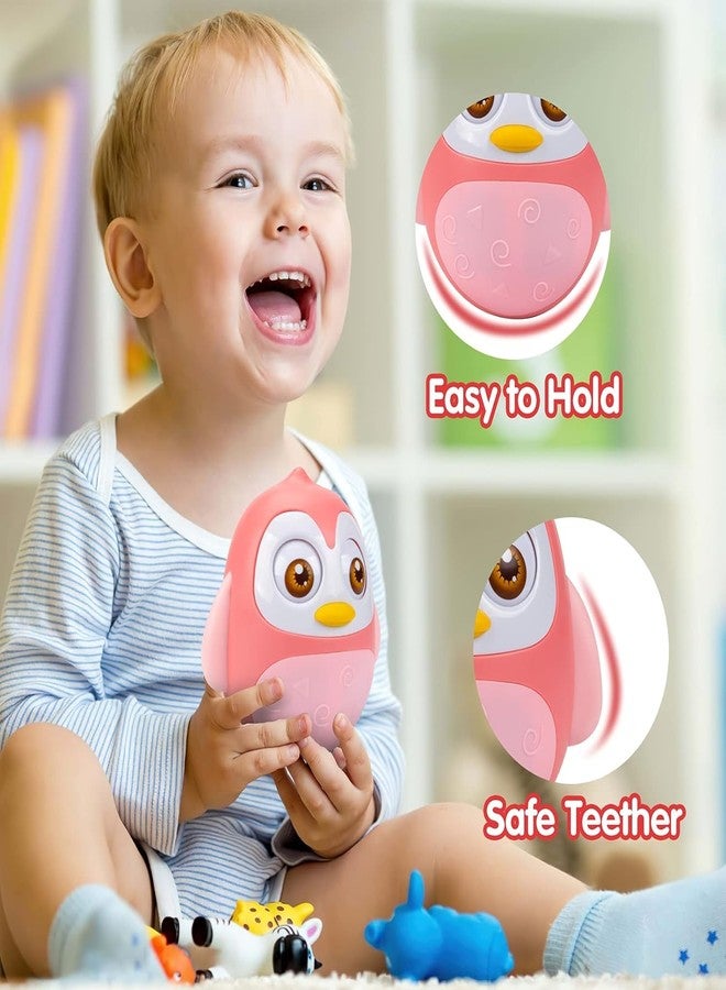 KRIMION Roly Poly Roly Poly Baby Toys 6 to 12 Months Developmental, Tummy Time Wobbler Toy for Baby, Penguin Tumbler Wobbler Toys for Infant Boy Girl Gifts(Pink)(Style 2) - Image 3